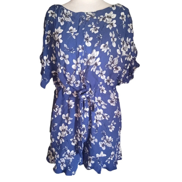 French Connection Fios Crepe Flutter Sleeve Playsuit Romper Blue White Size 4 - Picture 5 of 12